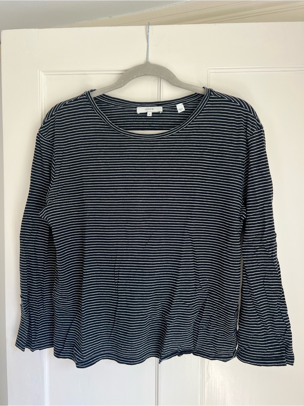 Vince Dark Navy & White Striped 3/4 Sleeve Tee